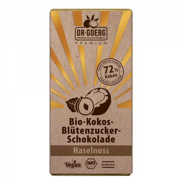 Bio-Kokosblütenzucker-Schokolade Haselnuss, 40g Tafel