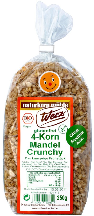4-Korn-Vollkorn-Mandel-Crunchy, glutenfrei, 250g